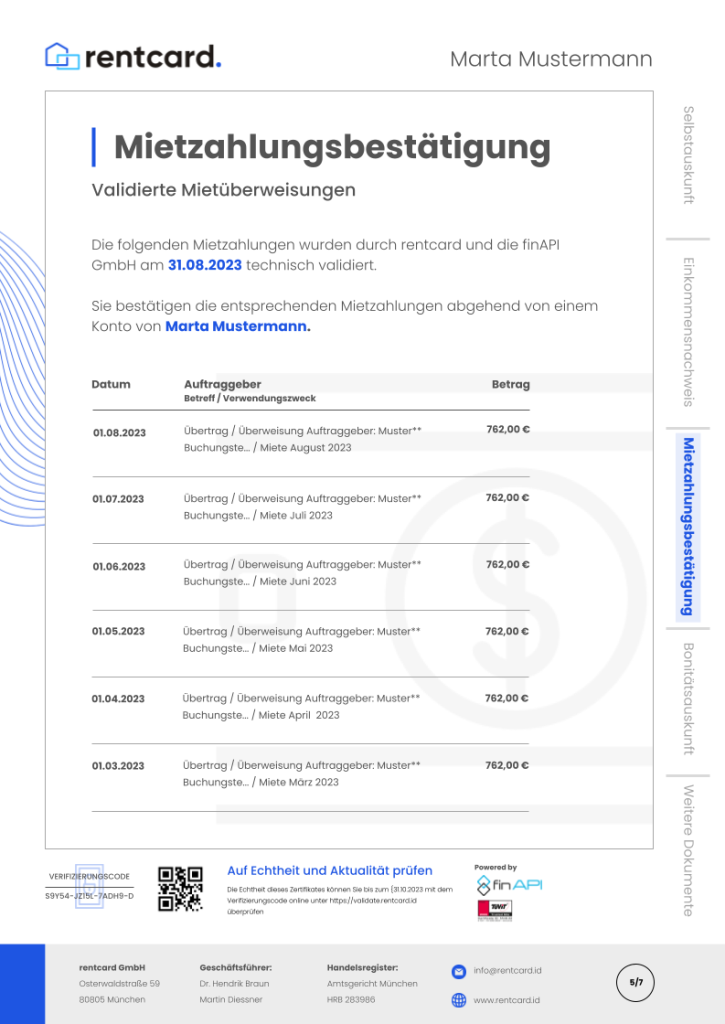 Beispiel Mietzahlungsnachweis Vorlage