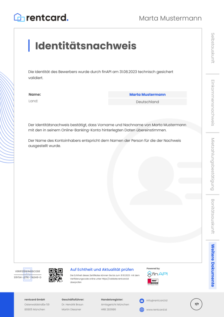 Beispiel Identitätsnachweis Vorlage