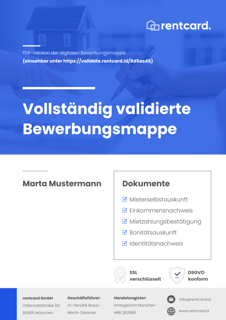 Deckblatt Bewerbungsmappe Wohnung rentcard
