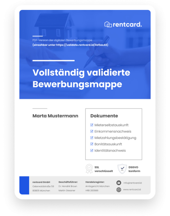 Image showing the cover of the rental application folder of rentcard